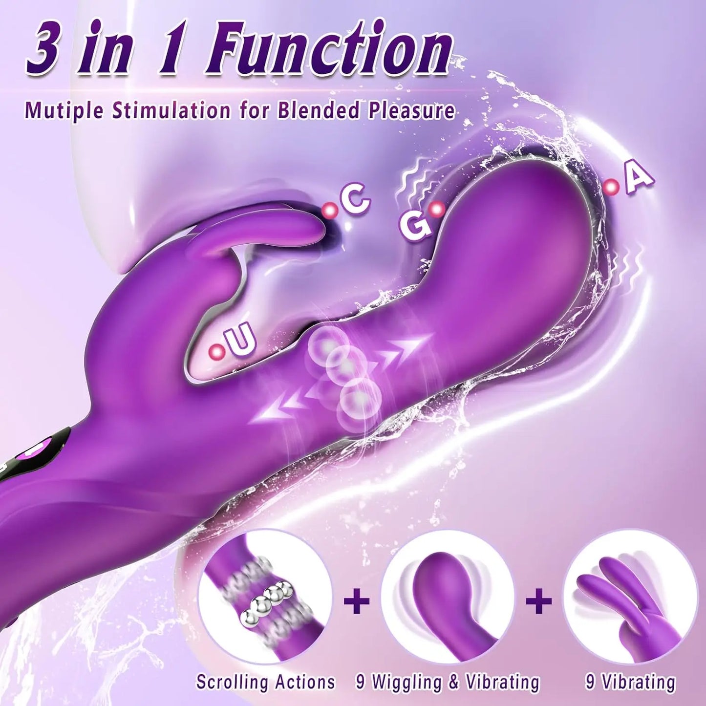 Vibromasseur 3‑en‑1 – Rotation, Rabbit & Stimulation Totale
